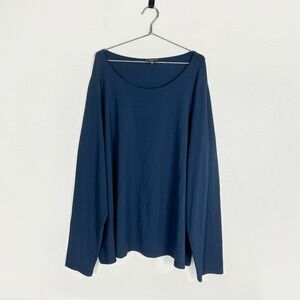 Eileen Fisher Stretch Rayon Blue Long Sleeve Scoop Neck Top